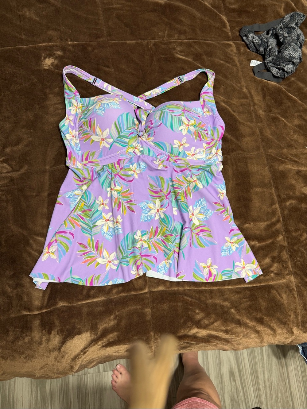 Woman’s size 2x torrid Lavender Tropical Floral Tankini Top - Picture 5 of 14